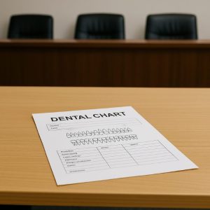 Dental chart on review table before dental board panel – SRP and certification audit case study